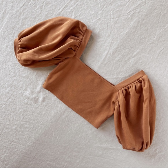 Oak + Fort puff sleeve crop top orange tan Oak refined - Picture 2 of 5